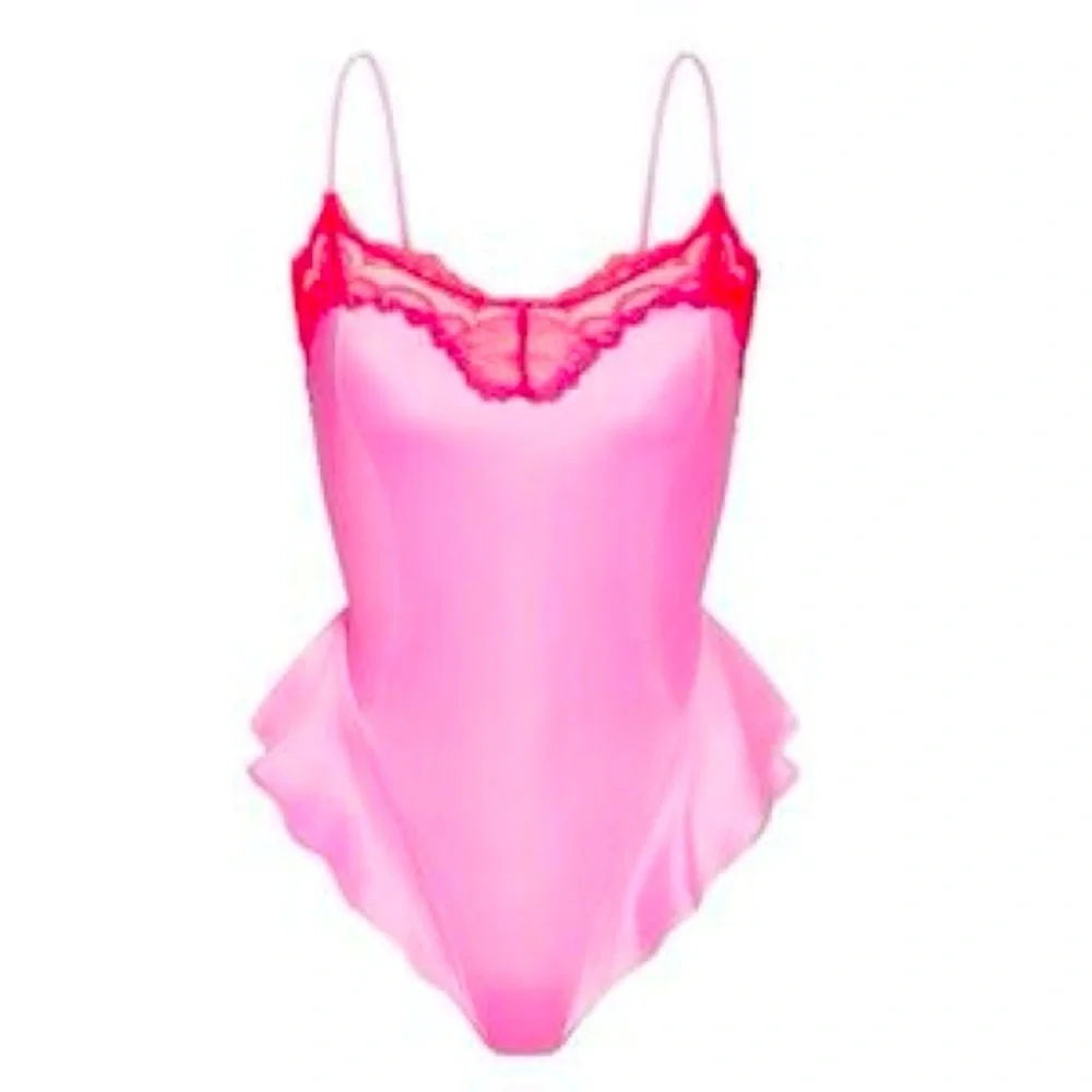 SKIMS STRETCH SATIN LACE TEDDY SM - Picture 1 of 7